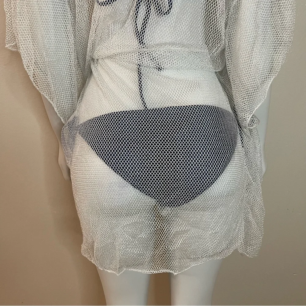 Silver tone summer beachwear V-neck slip dress cover up